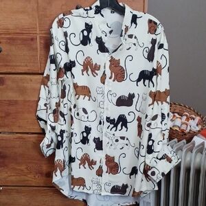 Cat Print Long Sleeve Shirt